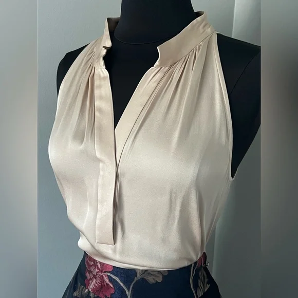 Theory Silk Blush-tone Split-Neck Shell - Picture 1 of 4